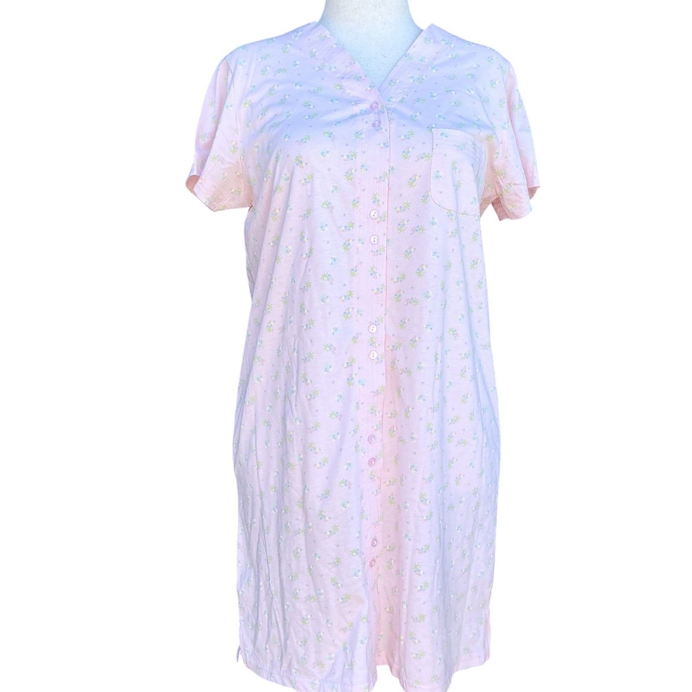 Vintage Simple Pleasures Nightgown Large Pink Floral Button Front Cottagecore‎